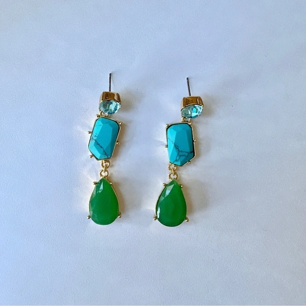 Kate Spade Turquoise Blue Green Linear Fiesta Crystal Dangle Drop Earrings, OS